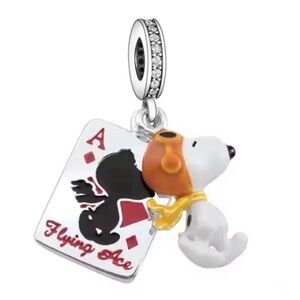 Snoopy silver charm crystal rhinestones diamonds Flying Ace